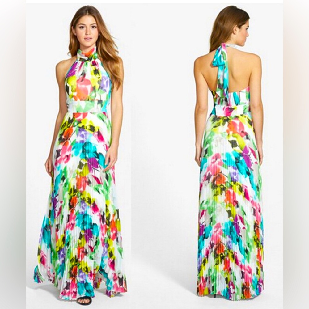Eliza J floral multicolored chiffon pleated dress